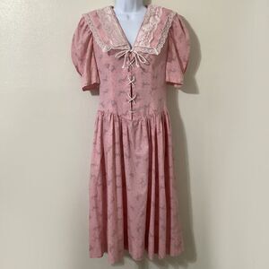 Vintage Handmade Pink Floral Western Country Lace Up Cottagecore Fairy Dress M